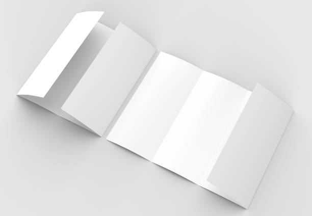 istock Four folded - 4-Fold - vertical brochure mock-up isolated on soft gray background. 3D illustrating. 916461378