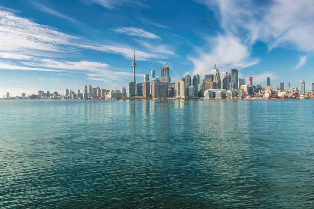 Beautiful Toronto skyline with CN Tower over lake. Canada.