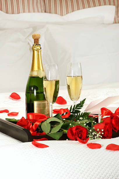 Romantic evening with champagne stock photo