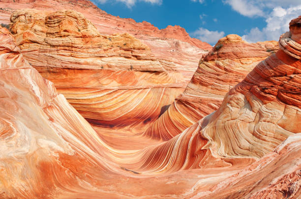 The Wave, Coyote Buttes, Arizona The Wave, Arizona, Canyon Rock Formation. Vermillion Cliffs, Paria Canyon State Park in the United States the wave arizona stock pictures, royalty-free photos & images