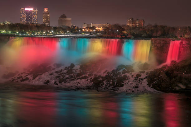 istock Night view of Niagara Falls in colors 916464440