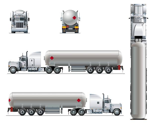 vektor realistische tunker lkw vorlage isoliert auf weiss - truck semi truck vehicle trailer rear view stock-grafiken, -clipart, -cartoons und -symbole