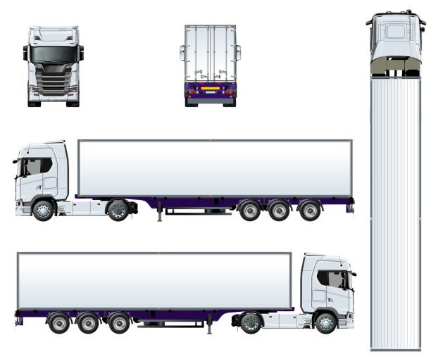 vektor-lkw-vorlage isoliert auf weiss - truck semi truck vehicle trailer rear view stock-grafiken, -clipart, -cartoons und -symbole