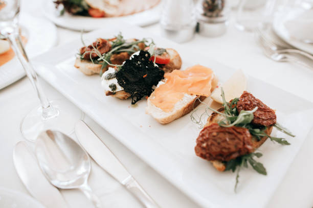 Table set with food for an event party or wedding reception