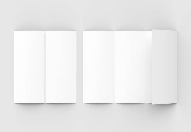 istock Four folded - 4-Fold - vertical brochure mock-up isolated on soft gray background. 3D illustrating. 916468864