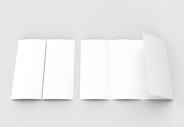 istock Four folded - 4-Fold - vertical brochure mock-up isolated on soft gray background. 3D illustrating. 916471250