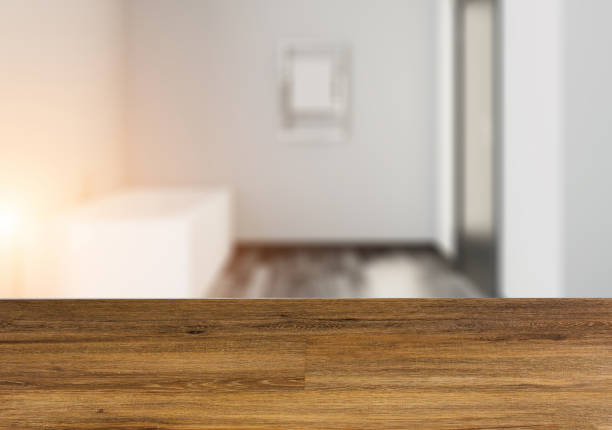istock Background with empty wooden table. Flooring. Modern bathroom 916471630