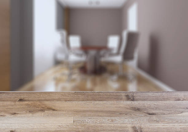 istock Background with empty wooden table. Flooring. Meeting room. 916472252