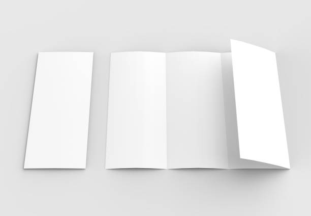 istock Four folded - 4-Fold - vertical brochure mock-up isolated on soft gray background. 3D illustrating. 916472290