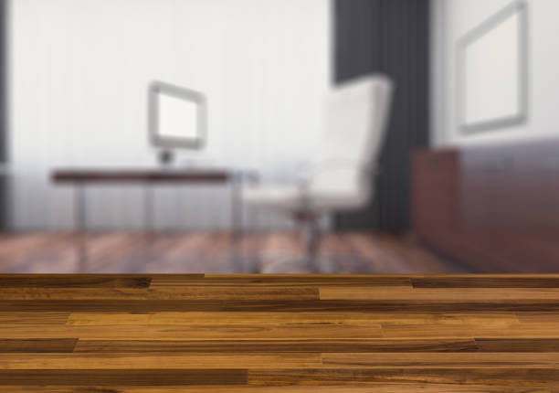 istock Background with empty wooden table. Flooring. Modern   office Cabinet. 916472300
