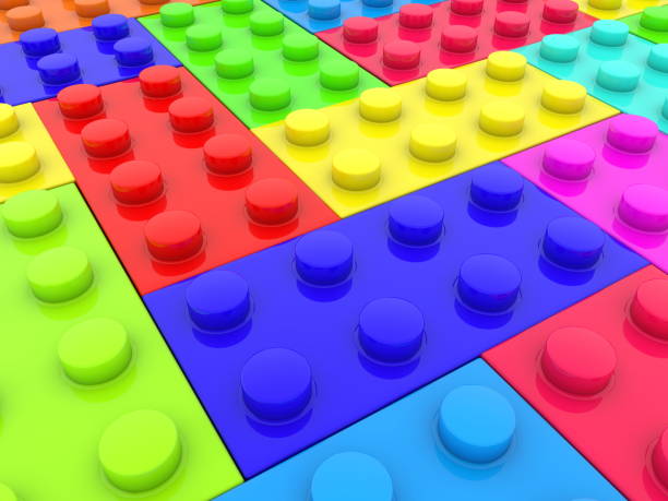 istock Colorful surface of toy bricks.3d illustration 916472642
