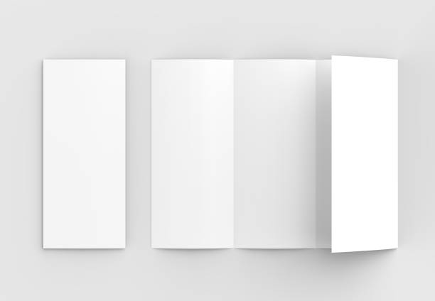 istock Four folded - 4-Fold - vertical brochure mock-up isolated on soft gray background. 3D illustrating. 916472754