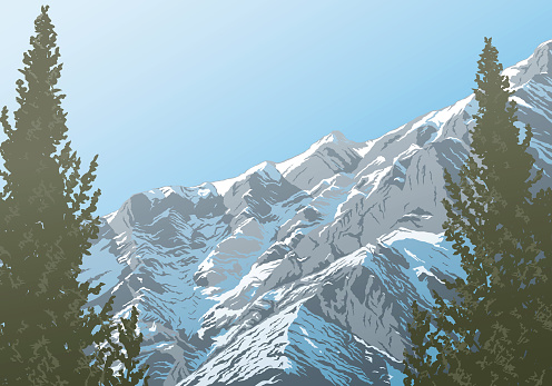 A view of the Rocky Mountains mountains near Banff, Alberta, Canada. Gradients were used when creating this illustration.