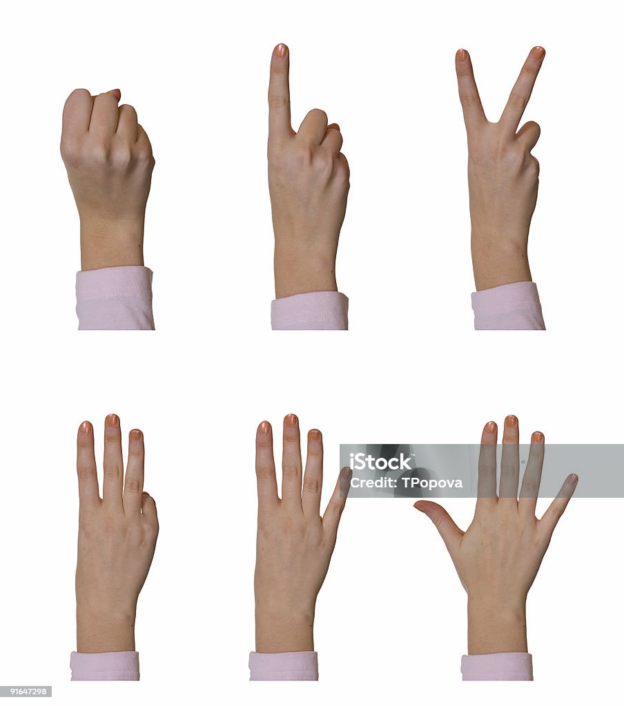 Mãos, contando de 0 a 5 - Foto de stock de Adulto royalty-free