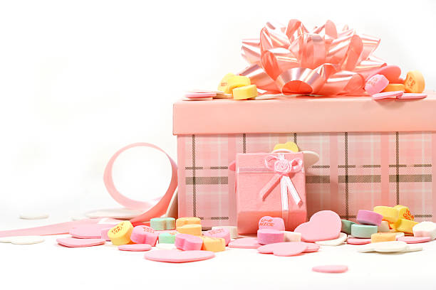 Gifts and candies for Valentine's Day stock photo