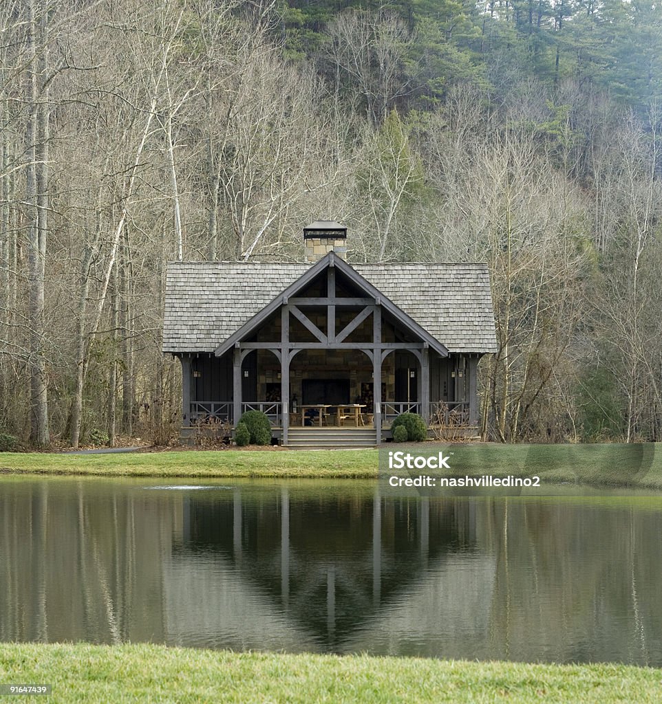 Trout Pond & Cabin Trout Pond and Cabin, Blackberry Farm, Tennessee Tennessee Stock Photo