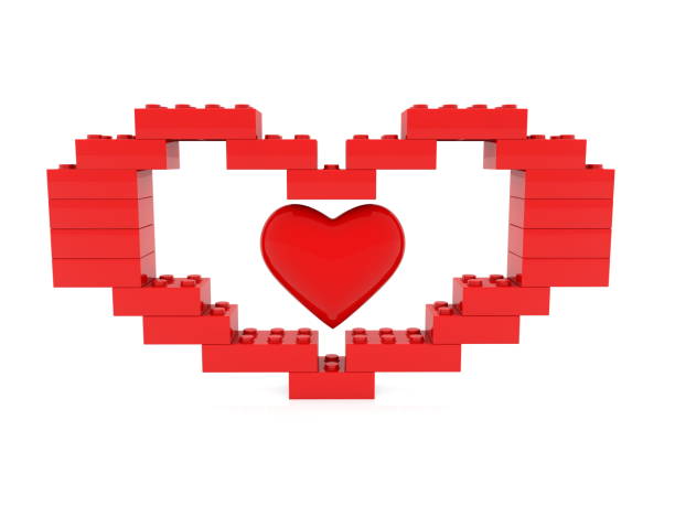 istock Red heart built from toy bricks.3d illustration 916474872