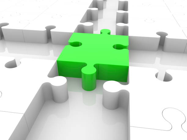istock Empty rows between puzzle pieces in green and white colors.3d illustration 916475742
