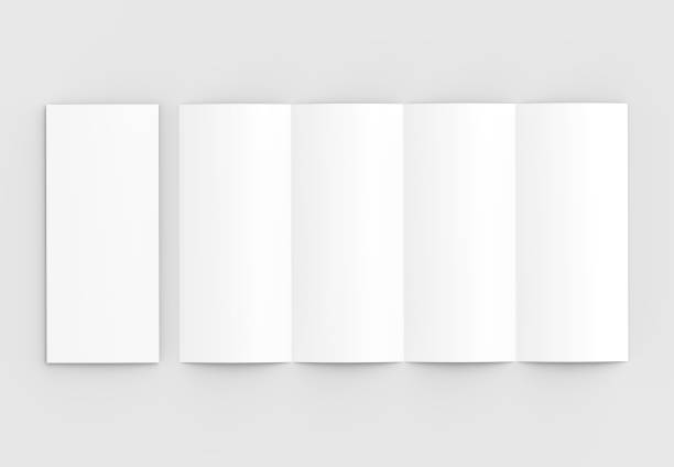 istock Four folded - 4-Fold - vertical brochure mock-up isolated on soft gray background. 3D illustrating. 916475772