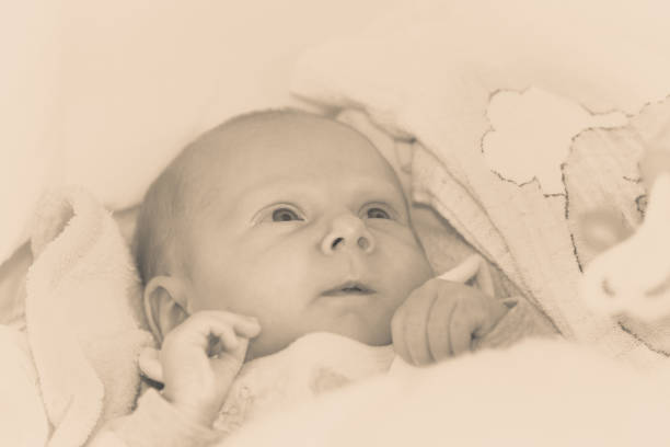 istock Little newborn lying calmly in blanket 916479060