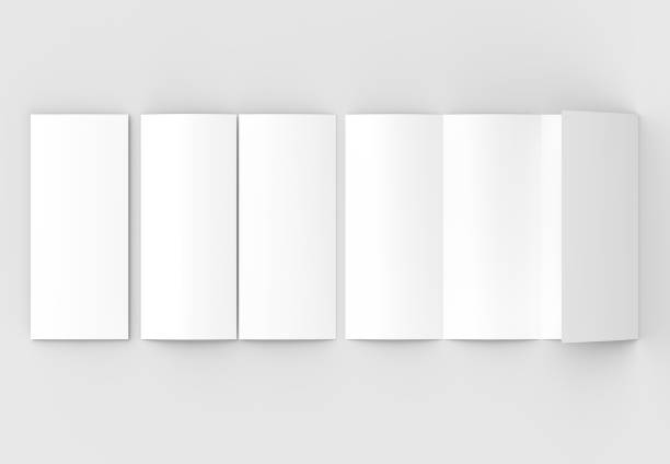 istock Four folded - 4-Fold - vertical brochure mock-up isolated on soft gray background. 3D illustrating. 916481584