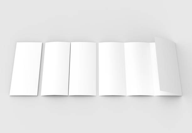 istock Four folded - 4-Fold - vertical brochure mock-up isolated on soft gray background. 3D illustrating. 916482310