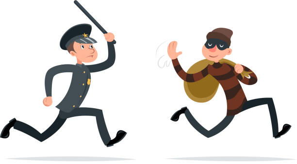 Thief Escape Loot Policeman Run Character Retro Cartoon Design Vector  Illustration Stock Illustration - Download Image Now - iStock