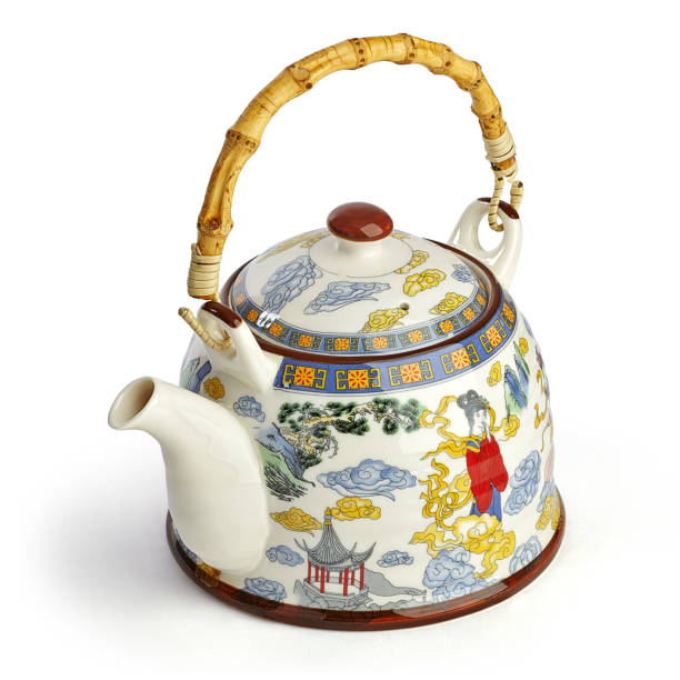 istock Porcelain teapot with a Chinese engraving with Clipping path. 916487166