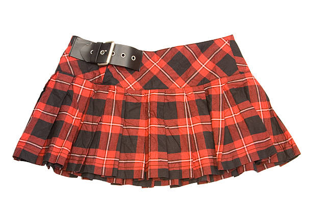 istock Short plaid skirt with black buckle 91649013
