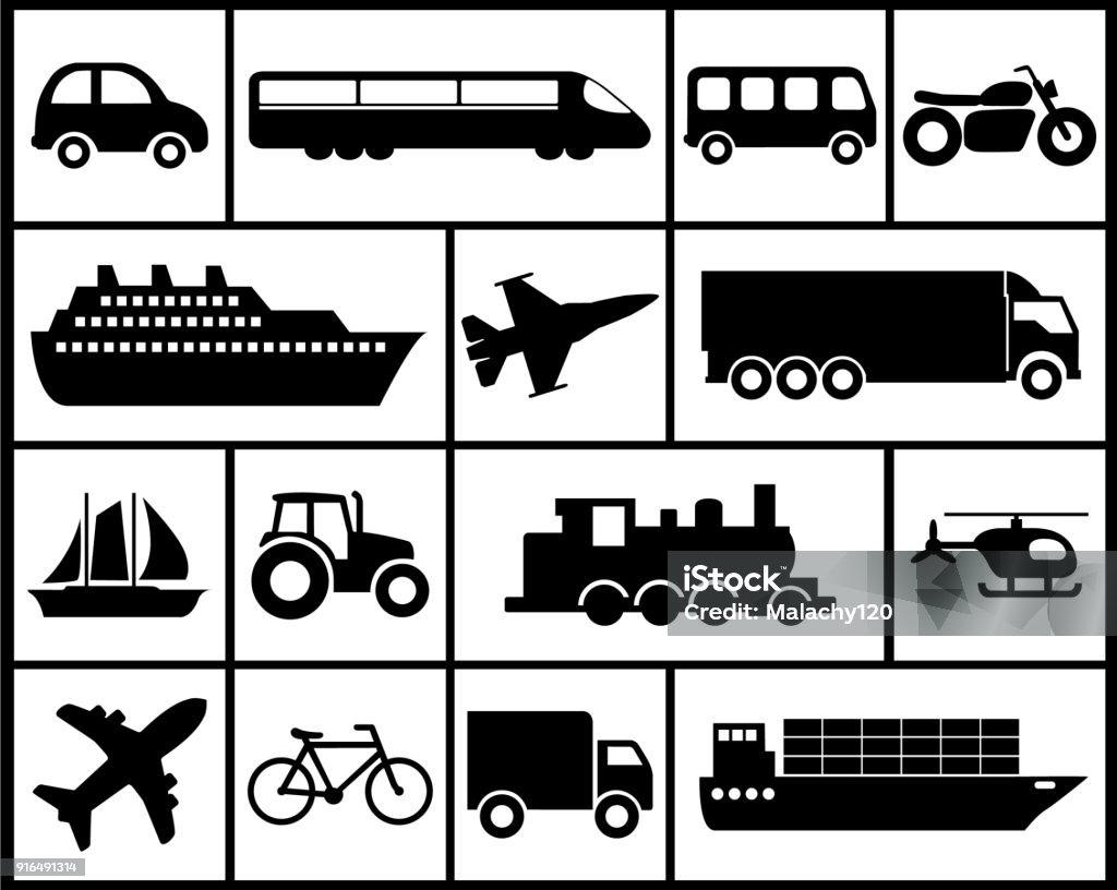 Icon set of vehicles Large and detailed set of different vehicle icons Bus stock vector