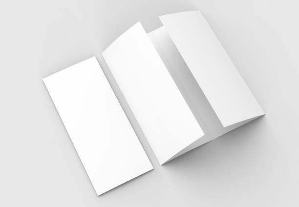 istock Four folded - 4-Fold - vertical brochure mock-up isolated on soft gray background. 3D illustrating. 916491668