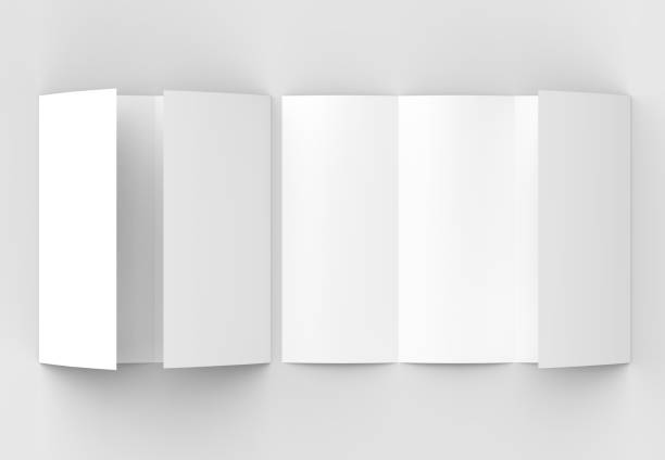 istock Four folded - 4-Fold - vertical brochure mock-up isolated on soft gray background. 3D illustrating. 916492670