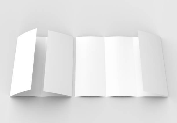 istock Four folded - 4-Fold - vertical brochure mock-up isolated on soft gray background. 3D illustrating. 916493172