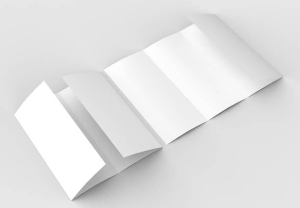 istock Four folded - 4-Fold - vertical brochure mock-up isolated on soft gray background. 3D illustrating. 916493592