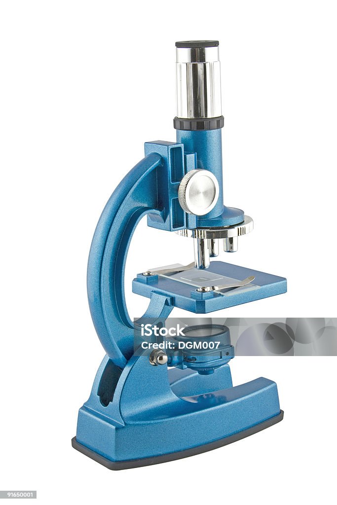 Primer plano de un microscopio azul - Foto de stock de Analizar libre de derechos