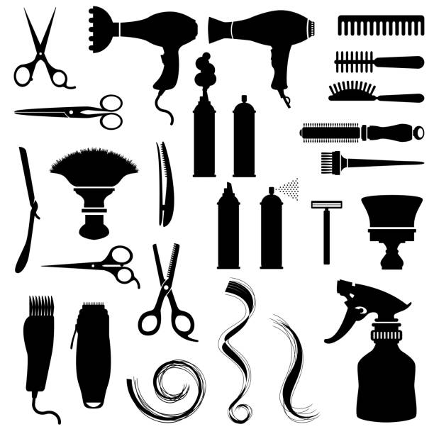 Hair Style Icons Vector illustration with a set collection of icons specific to the world of barber and coiffure and other toiletries. safety razor stock illustrations