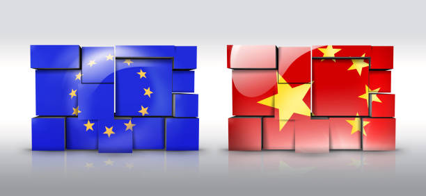 illustrazioni stock, clip art, cartoni animati e icone di tendenza di muro della cina e dell'unione europea con bandiera nazionale - chinese wall