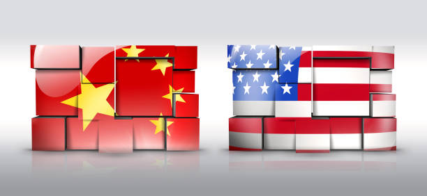 ilustrações de stock, clip art, desenhos animados e ícones de wall of china and united states with national flag - chinese wall