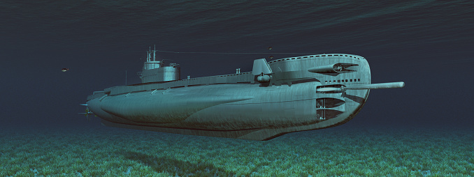 Computer generated 3D illustration with a British submarine of World War II