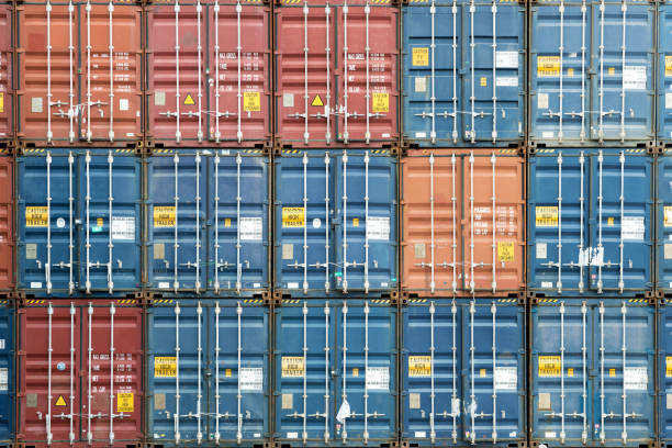 istock Colourful stack of container in industrial port. 916541198