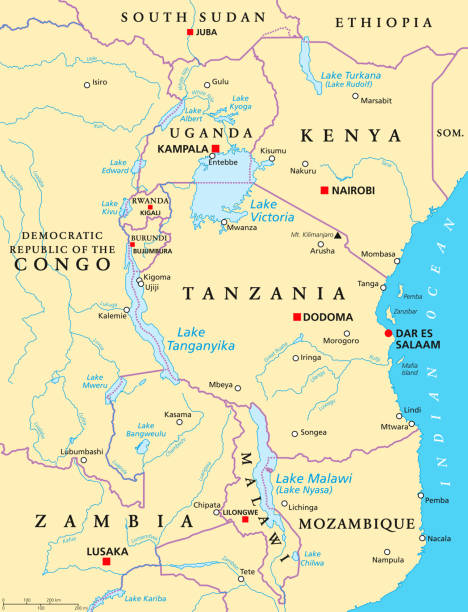 アフリカの五大湖の政治地図 - lake victoria点のイラスト素材／クリップアート素材／マンガ素材／アイコン素材