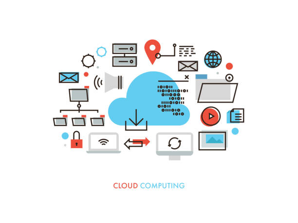 ilustrações, clipart, desenhos animados e ícones de ilustração de monoflat de computação em nuvem - wireless technology transfer image cloud symbol