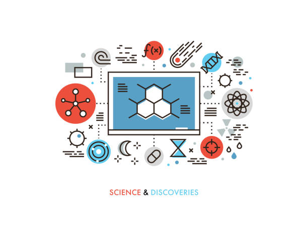 illustrations, cliparts, dessins animés et icônes de tige éducation ligne plate illustration - microscope medical exam healthcare and medicine science