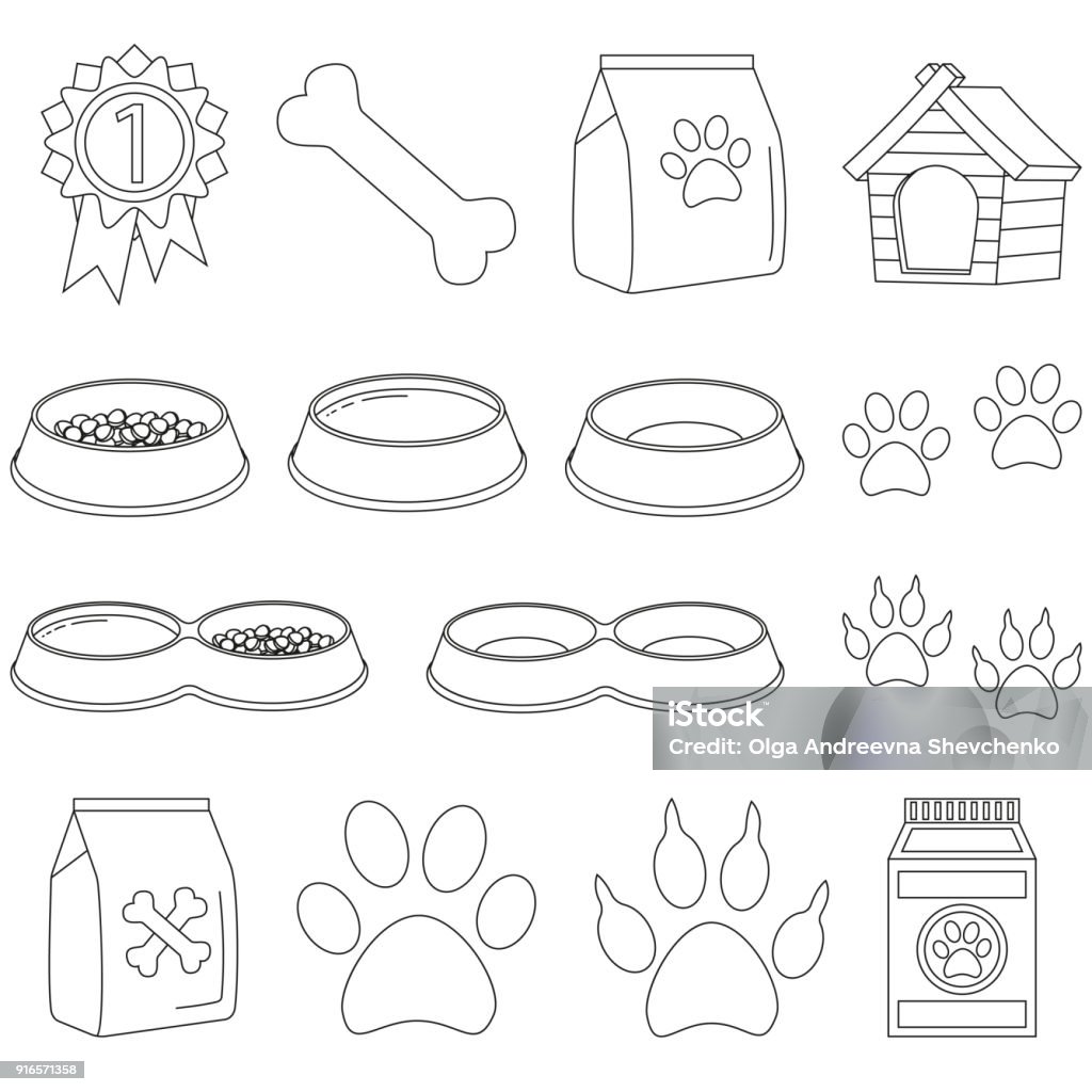 Line art black and white pet care 15 icon set Line art black and white pet care 15 icon set poster. Vector illustration for gift card, flyer, certificate banner, logo, patch, sticker Dog Food stock vector