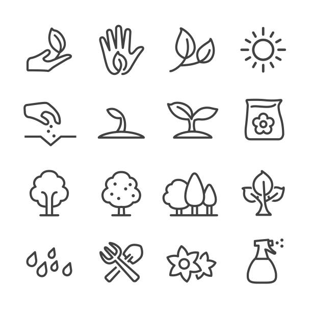 ilustraciones, imágenes clip art, dibujos animados e iconos de stock de creciente los iconos - serie - flower single flower leaf tree