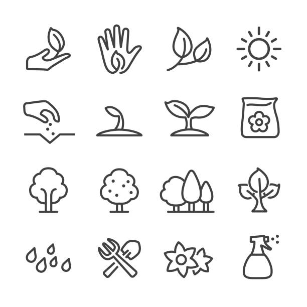 rosnące ikony - seria liniowa - leaf human hand computer icon symbol stock illustrations