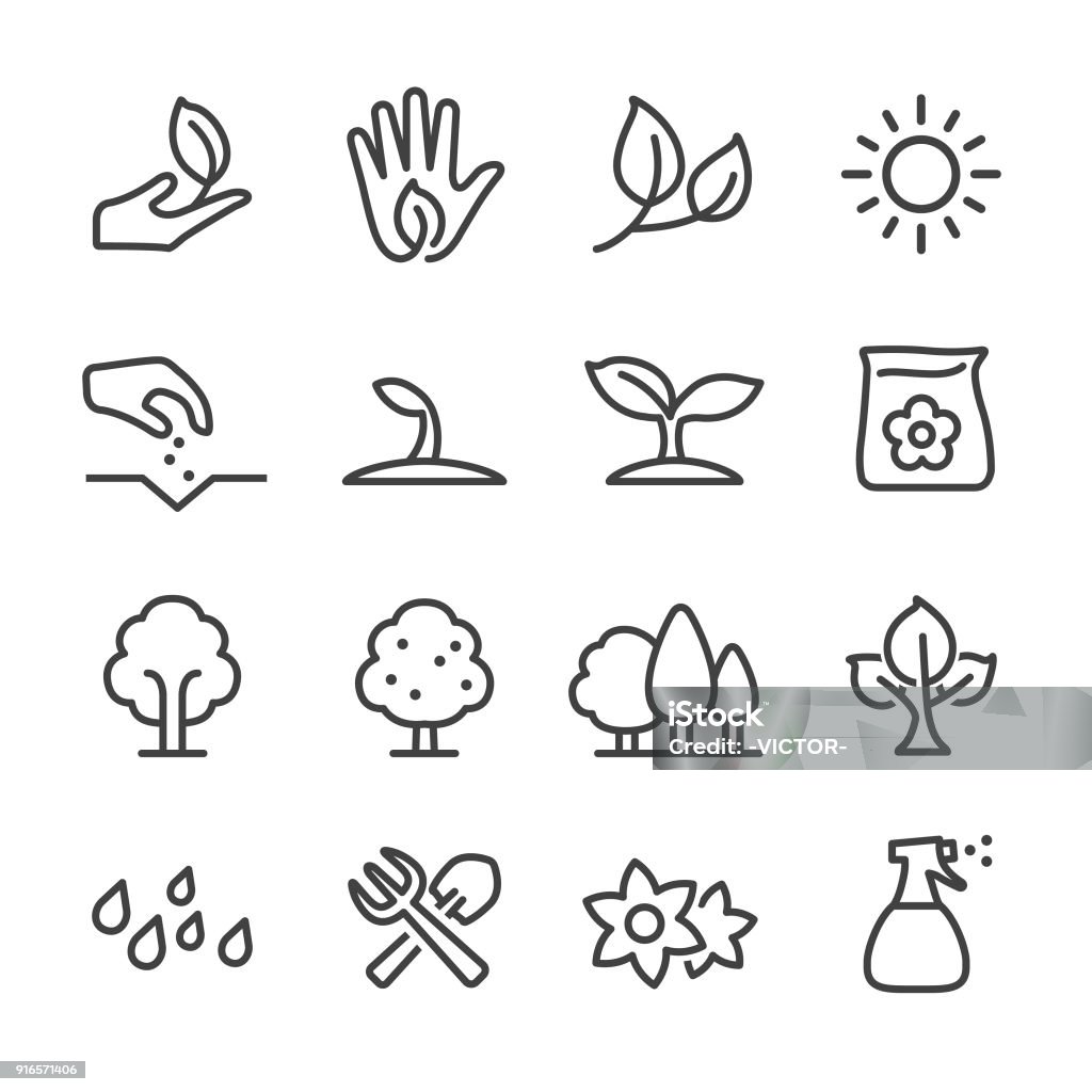 Growing Icons - Line Series Growing, gardening, plant Icon Symbol stock vector