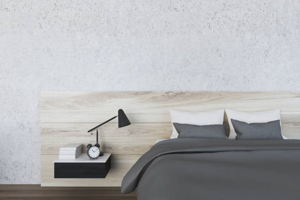 istock White minimalistic bedroom, lamp 916590862