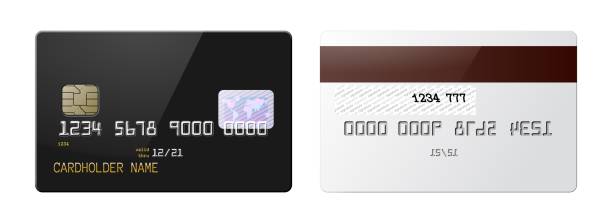 ilustrações, clipart, desenhos animados e ícones de altamente detalhados realistas lustrosos cartões de crédito mock up definido - mock up cards gray white