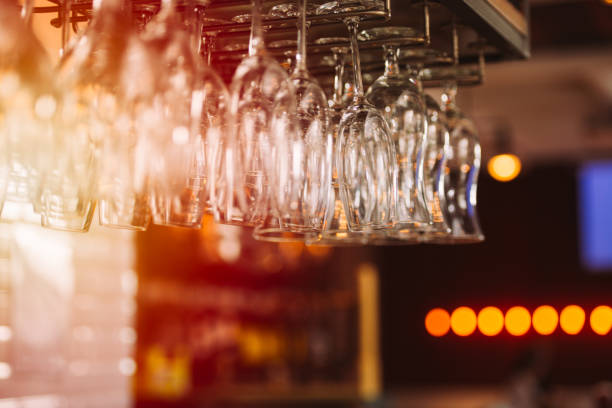 istock Wine glasses for wine above the bar counter 916602046